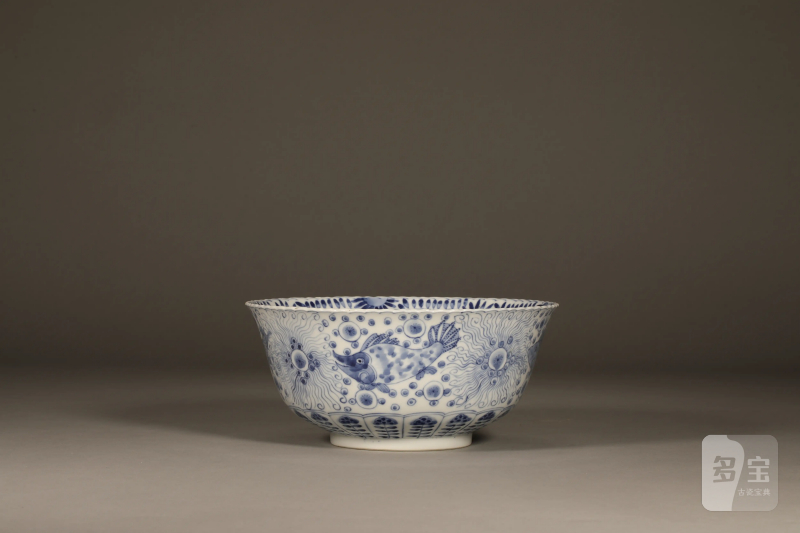 清初 青花鱼藻纹花口碗 - 图2